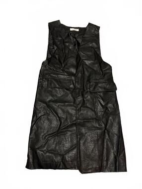 YaYi Women’s Black Faux Leather Longline Vest Open Front Sleeveless Size S M
